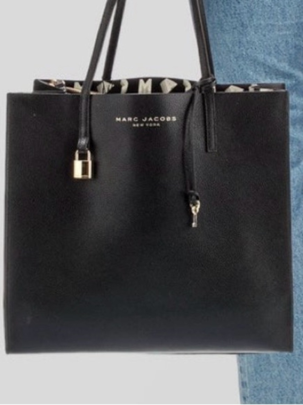 Marc Jacobs Black Leather Tote Bag with Lock Accent